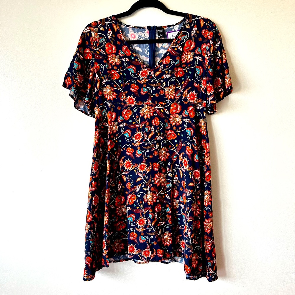 NWT Emery Rose Small Navy Blue Floral Dress Fit and Flare Sundress Summer Garden